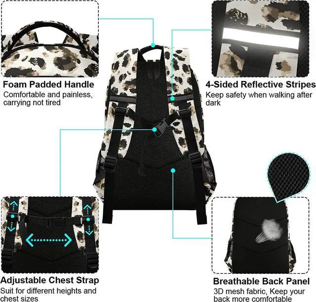 Alt view image 5 of 7 - Leopard Print Backpacks Laptop School Book Bag Lightweight Animal Daypack for Men Women Teens Kids