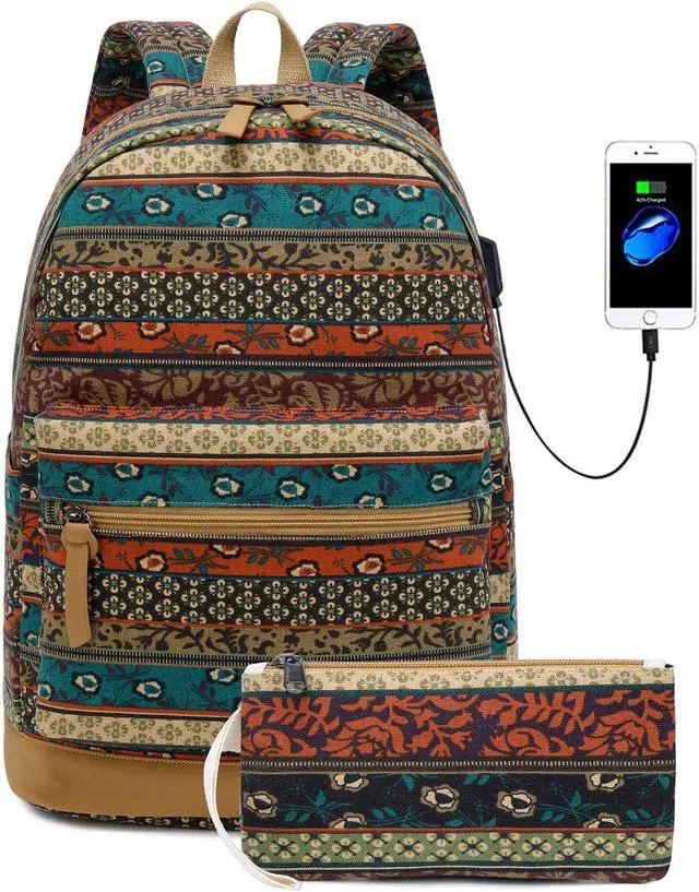 Main image of Bohemian Waterproof Laptop Backpack for Women/Girls, Stylish College School Backpack Travel Daypacks with USB Charging Port