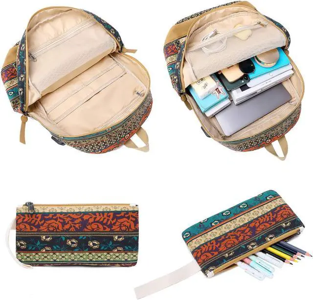 Alt view image 6 of 7 - Bohemian Waterproof Laptop Backpack for Women/Girls, Stylish College School Backpack Travel Daypacks with USB Charging Port