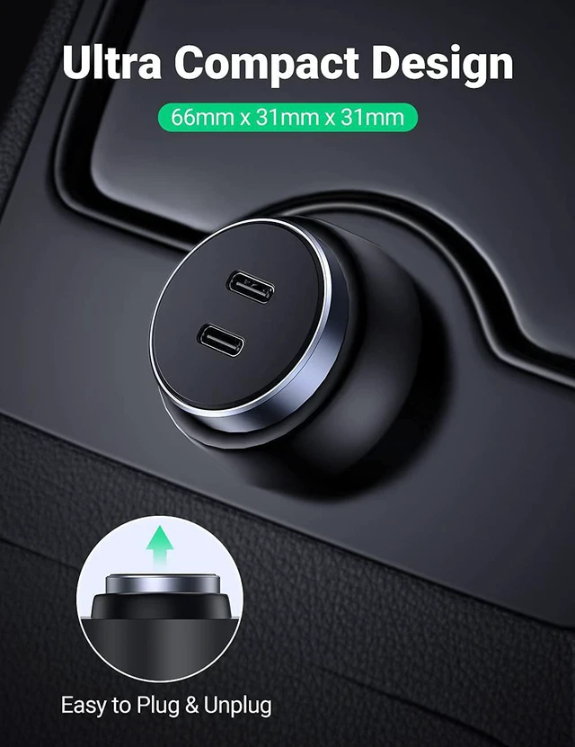 Alt view image 3 of 7 - UGREEN USB C Car Charger Fast Charging - 40W Dual USB C Car Charger Adapter, PD Type C Car Charger Compatible with iPhone 13/13 Pro/12/11/X/SE,Galaxy S21/S20/Note20, iPad, Pixel 5/5a