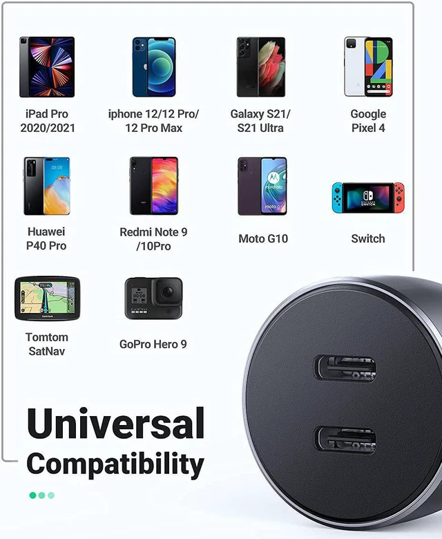 Alt view image 5 of 7 - UGREEN USB C Car Charger Fast Charging - 40W Dual USB C Car Charger Adapter, PD Type C Car Charger Compatible with iPhone 13/13 Pro/12/11/X/SE,Galaxy S21/S20/Note20, iPad, Pixel 5/5a