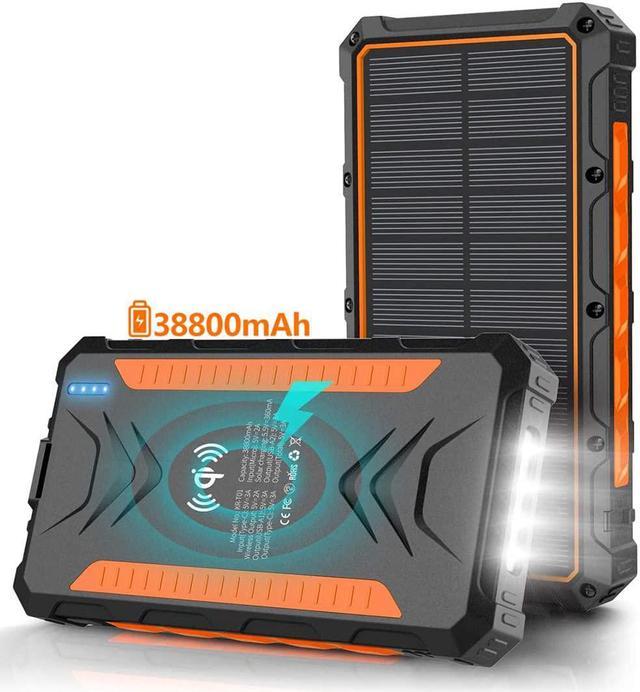 Qisa Solar Power Bank 38800mAh, Solar Charger,Portable Charger, Outputs  5V/3A High-Speed & 2 Inputs Huge Capacity Phone Charger for Smartphones,  IP66 Rating, Strong Light LED Flashlights 
