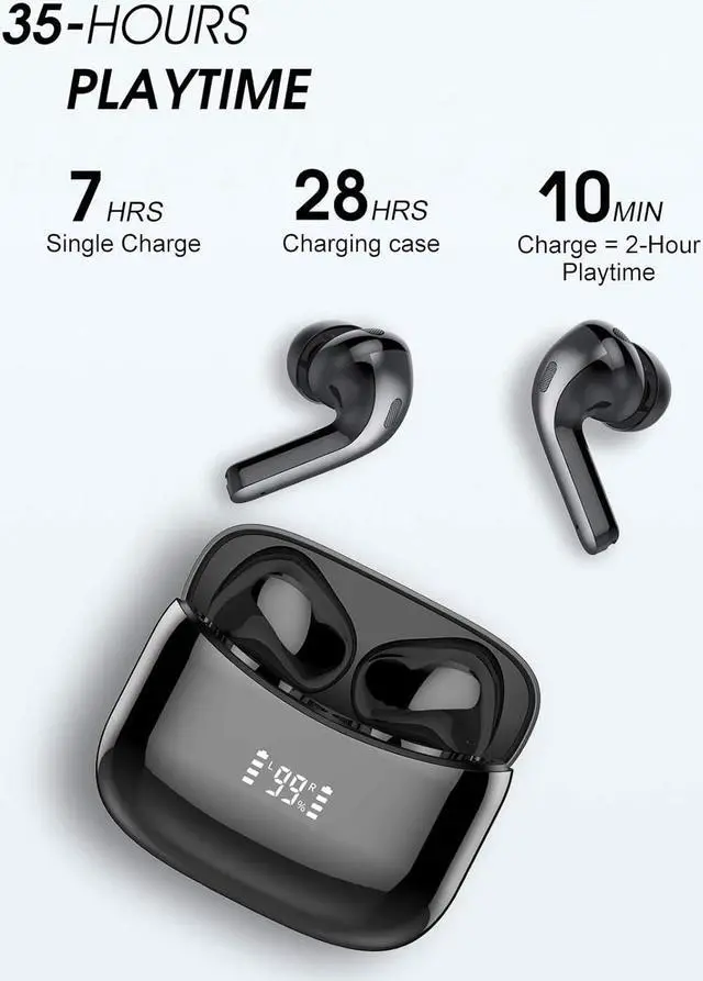 Alt view image 6 of 7 - Tiksounds Wireless Earbuds, Bluetooth Headphones with Microphone, IPX7 Waterproof, 35H Playtime with LED Power Display, High-Fidelity Stereo Earphones for Sports and Work