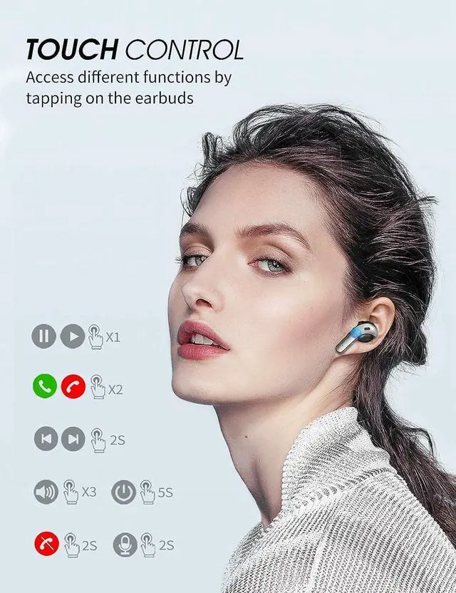 Alt view image 4 of 7 - Tiksounds Wireless Earbuds, Bluetooth Headphones with Microphone, IPX7 Waterproof, 35H Playtime with LED Power Display, High-Fidelity Stereo Earphones for Sports and Work