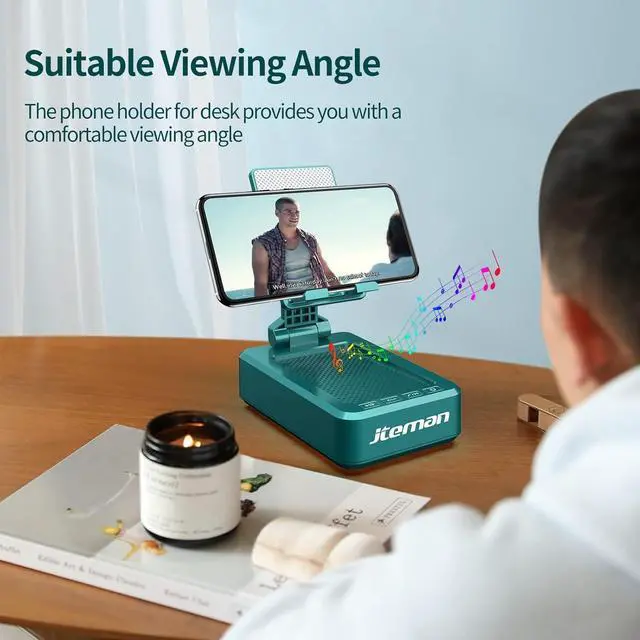 Alt view image 5 of 7 - JTEMAN Phone Stand with Wireless Bluetooth Speaker, HD Surround Sound Bluetooth Speaker for Desk Perfect for Home Kitchen Gadgets Gifts,Compatible with iPhone/ipad/Samsung Galaxy