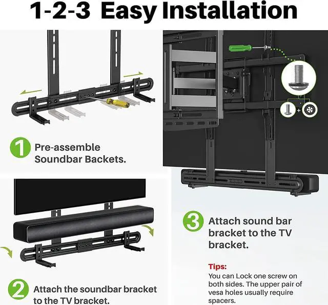 Alt view image 6 of 7 - USX MOUNT Universal Soundbar Mount, Sound Bar TV Bracket for Soundbar with Speaker, Fits 2 Installation Options, Removable No-Slip Base Holder Extends 3.46-6.06