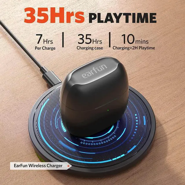 Alt view image 6 of 7 - EarFun® Air True Wireless Earbuds, Bluetooth Earbuds with 4 Mics, Sweatshield IPX7 Waterproof with Volume Control, USB-C Fast Charge, in-Ear Headphones with Wireless Charging, Deep Bass, 35H Playtime