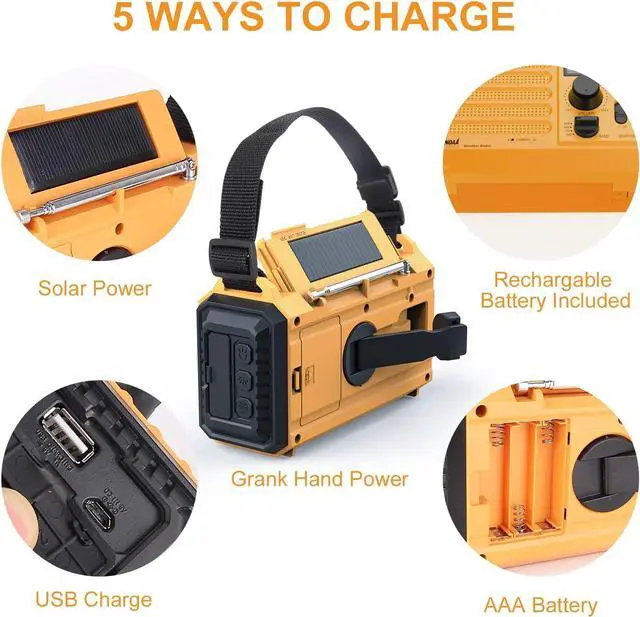 Alt view image 4 of 7 - Weather Radio 5000mAh/18500mWh NOAA Weather Radio Solar Hand Crank Emergency Radio with AM/FM/SW/NOAA Weather Alert Flashlight Reading Lamp Cell Phone Charger and SOS Siren