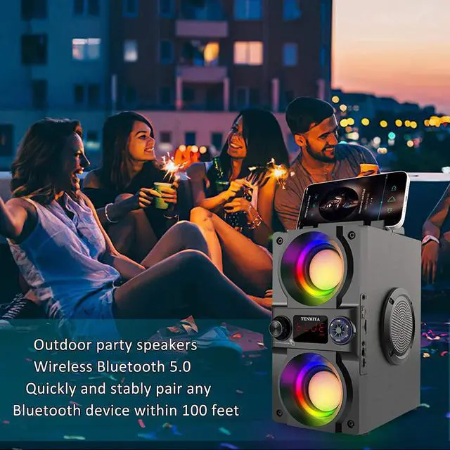 Alt view image 6 of 7 - Bluetooth Speaker, 40W (60W Peak) Portable Wireless Speaker with Colorful Lights, Double Subwoofer Heavy Bass, FM Radio, MP3 Player, Bluetooth 5.0, Loud Stereo speakers for Home Outdoor Party Camping