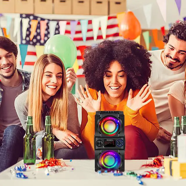 Alt view image 7 of 7 - Bluetooth Speaker, 40W (60W Peak) Portable Wireless Speaker with Colorful Lights, Double Subwoofer Heavy Bass, FM Radio, MP3 Player, Bluetooth 5.0, Loud Stereo speakers for Home Outdoor Party Camping