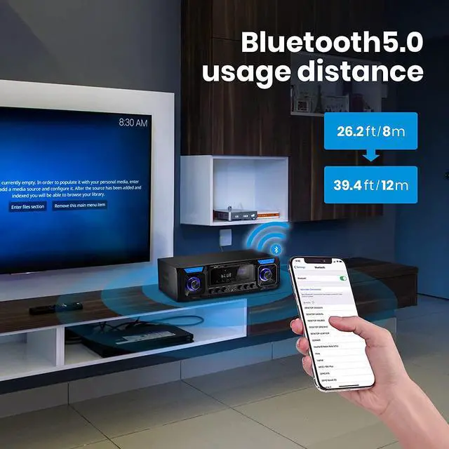 Alt view image 2 of 5 - Moukey Audio Power Amplifier 330W 2 Channel, Bluetooth 5.0 Home Theater Stereo Receiver USB, SD, FM, 2 Mic in Echo, RCA, LED, Speaker Selector - for Studio/Home Speaker/Party Karaoke, MAMP7