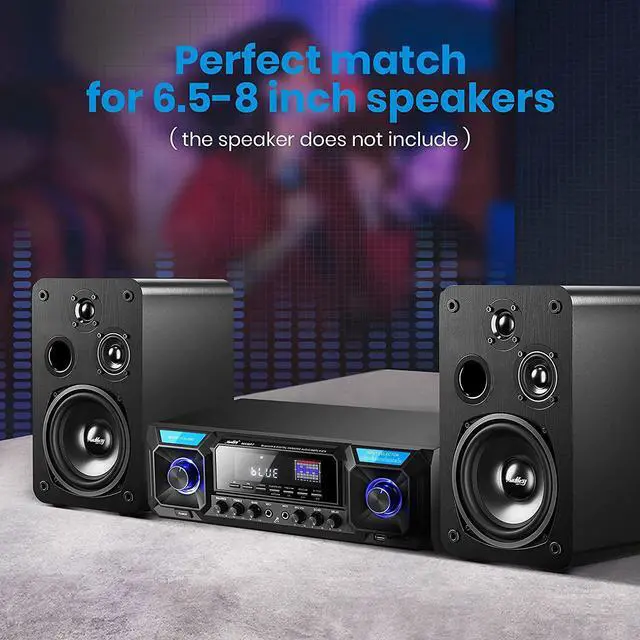 Alt view image 5 of 5 - Moukey Audio Power Amplifier 330W 2 Channel, Bluetooth 5.0 Home Theater Stereo Receiver USB, SD, FM, 2 Mic in Echo, RCA, LED, Speaker Selector - for Studio/Home Speaker/Party Karaoke, MAMP7