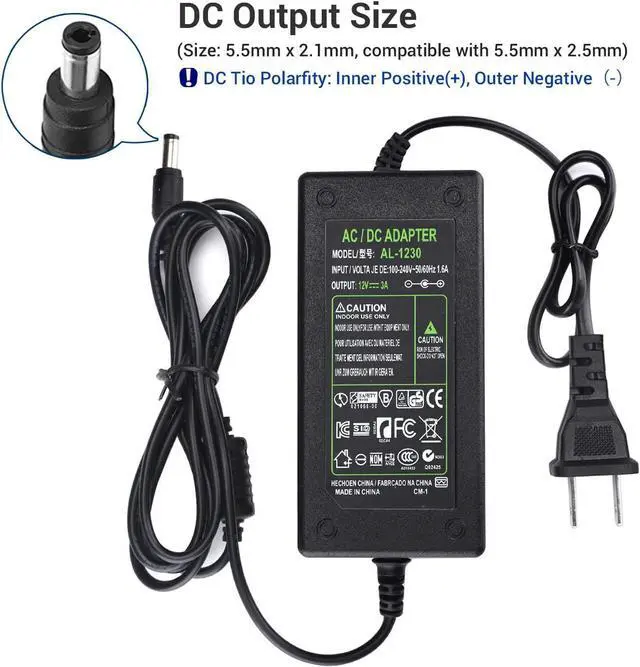 Alt view image 4 of 7 - DC 12V 3A Power Adapter US Plug 4.6FT Power Cord 36 Watt AC 100-240V to DC 12Volt Transformers Switching Power Supply for LED Strip Light Camera Wireless Router 2.1mm X 5.5mm