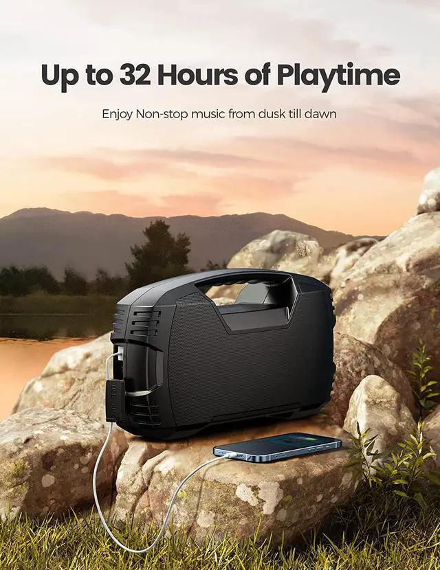 Alt view image 4 of 6 - Portable Wireless Bluetooth Speaker, 40W (60W Peak) Loud Sound IPX7 Waterproof Speakers, 32H Playtime, Outdoor Speaker, Rich Bass, BT 5.0, TWS Pairing, Built-in Mic, for Party, Pool, Beach, Gifts