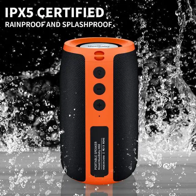 Alt view image 6 of 7 - Bluetooth Speaker,MusiBaby Speakers Bluetooth Wireless,Waterproof,Outdoor,Portable Speaker with Stereo Sound,Booming Bass,Dual Pairing,Bluetooth 5.3,24H Play,Speaker for Home,Party,Travel,Gifts-Orange