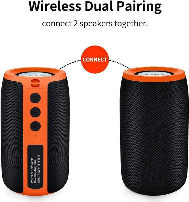 Alt view image 5 of 7 - Bluetooth Speaker,MusiBaby Speakers Bluetooth Wireless,Waterproof,Outdoor,Portable Speaker with Stereo Sound,Booming Bass,Dual Pairing,Bluetooth 5.3,24H Play,Speaker for Home,Party,Travel,Gifts-Orange