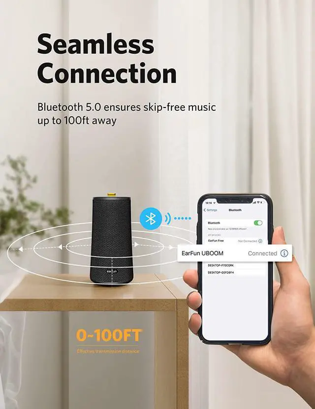 Alt view image 5 of 7 - EarFun® UBOOM Bluetooth Speaker, [24W Stereo Sound] Boom Bass, 360° Surround Sound, Sweatshield IPX7 Waterproof, Indoor & Outdoor Modes, Dual Pairing, 24Hrs, Portable Wireless Speaker for iPhone etc