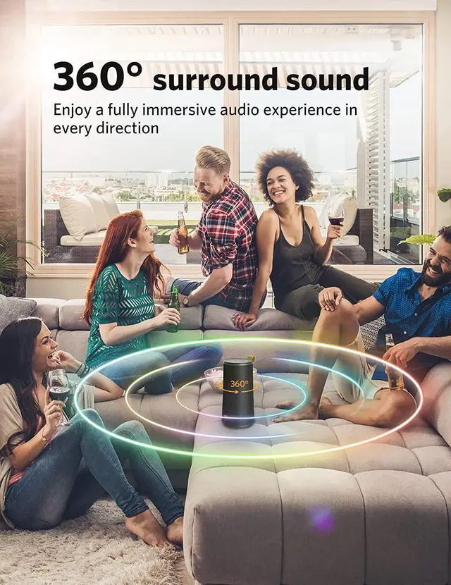 Alt view image 2 of 7 - EarFun® UBOOM Bluetooth Speaker, [24W Stereo Sound] Boom Bass, 360° Surround Sound, Sweatshield IPX7 Waterproof, Indoor & Outdoor Modes, Dual Pairing, 24Hrs, Portable Wireless Speaker for iPhone etc