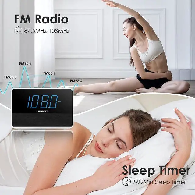 Alt view image 4 of 7 - Alarm Clock Radio Bluetooth V5.2 Speaker with HD Sound and Bass,Blue Display with auto Dimmer,Snooze,Sleep Timer,Adjustable Volume,5V1A USB Charging Port