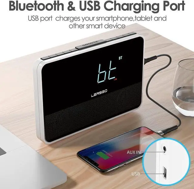 Alt view image 2 of 7 - Alarm Clock Radio Bluetooth V5.2 Speaker with HD Sound and Bass,Blue Display with auto Dimmer,Snooze,Sleep Timer,Adjustable Volume,5V1A USB Charging Port