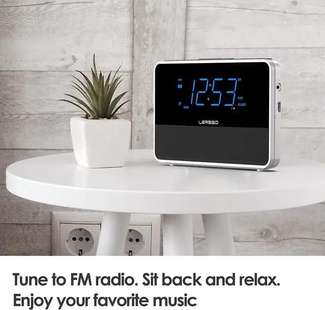 Alt view image 7 of 7 - Alarm Clock Radio Bluetooth V5.2 Speaker with HD Sound and Bass,Blue Display with auto Dimmer,Snooze,Sleep Timer,Adjustable Volume,5V1A USB Charging Port