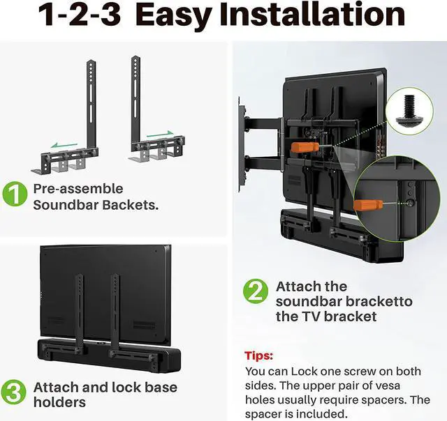 Alt view image 5 of 7 - USX MOUNT Soundbar Mount Sound Bar TV Mount for Mounting Above or Under TV, Sound Bar Mount Up to 13.2 lbs, Two Removable and Lockable Hooks for Back or Bottom Holes