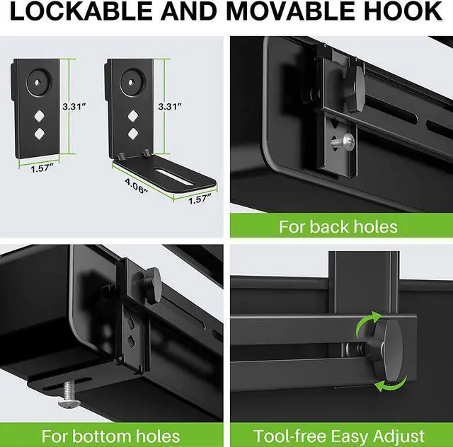 Alt view image 3 of 7 - USX MOUNT Soundbar Mount Sound Bar TV Mount for Mounting Above or Under TV, Sound Bar Mount Up to 13.2 lbs, Two Removable and Lockable Hooks for Back or Bottom Holes