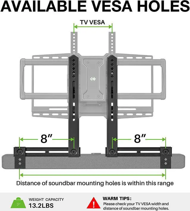 Alt view image 4 of 7 - USX MOUNT Soundbar Mount Sound Bar TV Mount for Mounting Above or Under TV, Sound Bar Mount Up to 13.2 lbs, Two Removable and Lockable Hooks for Back or Bottom Holes