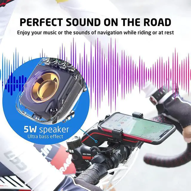 Alt view image 6 of 7 - Bluetooth Speaker Bicycle, Multifunctional Bike Phone Holder 10-in-1- LED Light - Power Bank Horn Microphone Ideal for Road & Mountain (Black)  Black