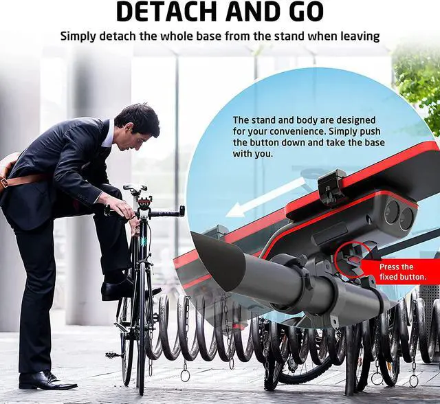 Alt view image 7 of 7 - Bluetooth Speaker Bicycle, Multifunctional Bike Phone Holder 10-in-1- LED Light - Power Bank Horn Microphone Ideal for Road & Mountain (Black)  Black