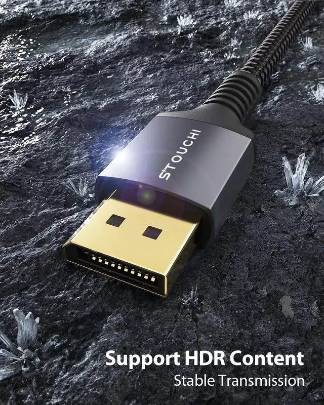 Alt view image 2 of 6 - Stouchi DisplayPort Cable 8K 6.6FT, DP 1.4 Cable 8K@60Hz HBR3 4K@60Hz/144Hz/120Hz 5K@60Hz 2K@165Hz/240Hz Support FreeSync G-Sync HDR10 Display Port for Gaming Monitor Graphics Card- 2 Packs