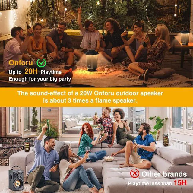 Alt view image 2 of 7 - Onforu Outdoor Bluetooth Speaker with LED Lights, 2 Pack Wireless Loud Stereo Sound Lantern Speakers, True Wireless Stereo Pairing Patio Speakers, Bluetooth 5.0, Christmas Party Speakers for Garden