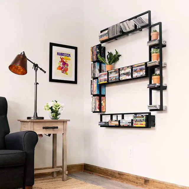Alt view image 4 of 7 - You Have Space Black Floating Shelves for Wall, 34 Inch Video Games CD DVD Storage Shelves, Cube Storage Organizer Shelf Set of 5