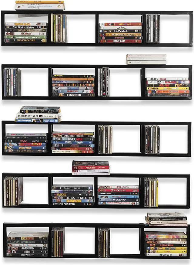 Main image of You Have Space Black Floating Shelves for Wall, 34 Inch Video Games CD DVD Storage Shelves, Cube Storage Organizer Shelf Set of 5