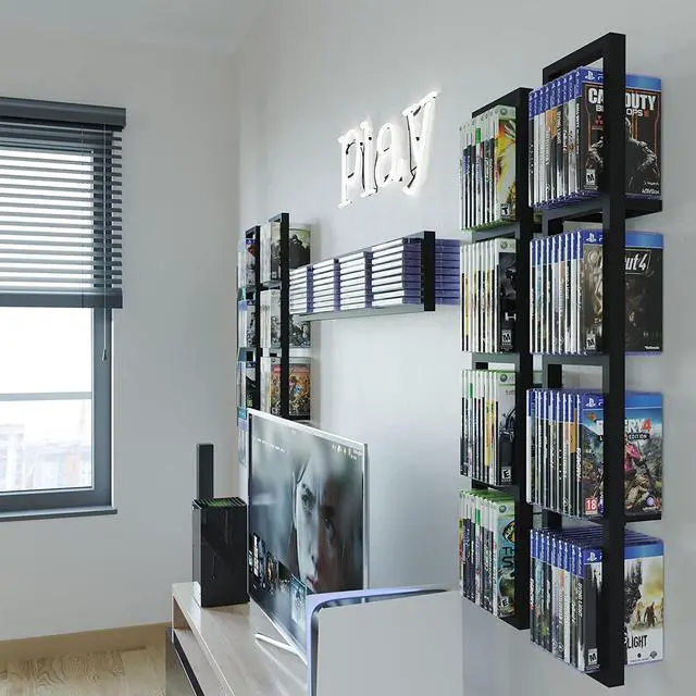 Alt view image 2 of 7 - You Have Space Black Floating Shelves for Wall, 34 Inch Video Games CD DVD Storage Shelves, Cube Storage Organizer Shelf Set of 5