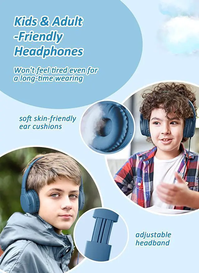 Alt view image 3 of 7 - DyBaxa Kids Headphones Wired, Foldable On Ear Headset, Volume Limiter 94dB, Over-Ear Headphones for Kids School Online Classes Travel Children, 3.5mm Jack Compatible Smartphones Tablet, Dark Blue
