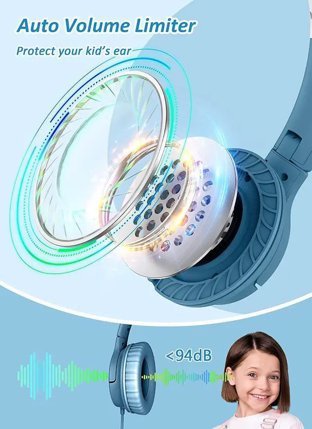 Alt view image 2 of 7 - DyBaxa Kids Headphones Wired, Foldable On Ear Headset, Volume Limiter 94dB, Over-Ear Headphones for Kids School Online Classes Travel Children, 3.5mm Jack Compatible Smartphones Tablet, Dark Blue