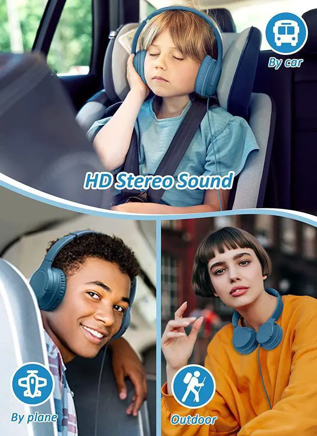 Alt view image 4 of 7 - DyBaxa Kids Headphones Wired, Foldable On Ear Headset, Volume Limiter 94dB, Over-Ear Headphones for Kids School Online Classes Travel Children, 3.5mm Jack Compatible Smartphones Tablet, Dark Blue