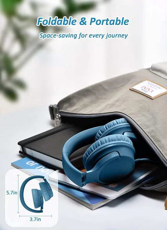 Alt view image 5 of 7 - DyBaxa Kids Headphones Wired, Foldable On Ear Headset, Volume Limiter 94dB, Over-Ear Headphones for Kids School Online Classes Travel Children, 3.5mm Jack Compatible Smartphones Tablet, Dark Blue