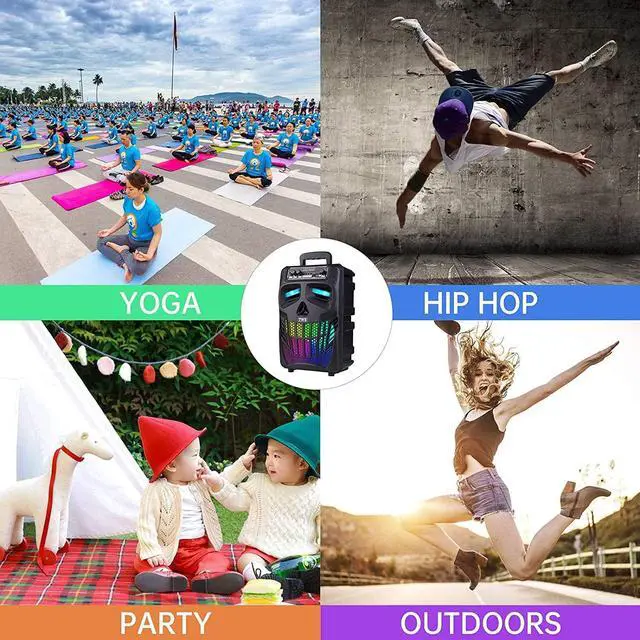 Alt view image 7 of 7 - Portable Bluetooth Speaker with Subwoofer Wireless Speakers Outdoor/Indoor Big Support Remote Control FM Radio TF Card LED Lights MP3 Player Party for Home Camping iPhone Computer PC (B-S08)