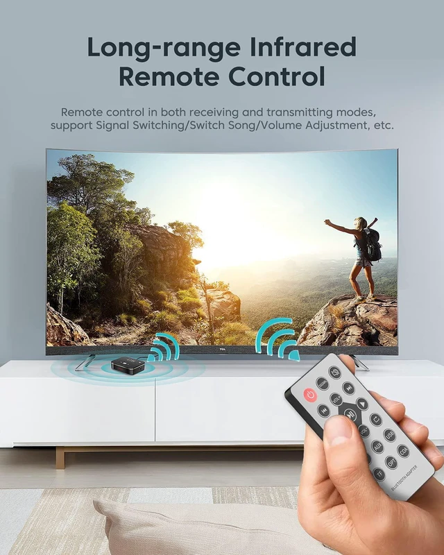 Alt view image 7 of 7 - Bluetooth 5.0 Transmitter Receiver, Anyzoo Wireless Audio Bluetooth Adapter for TV/Home Stereo/Car/PC/MP3 Player/Home Theater/Switch to Wireless Headphones/Speakers,Long Distance Receive