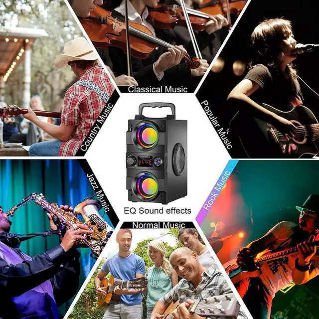 Alt view image 6 of 7 - 40W(60W Peak) Portable Bluetooth Speakers with Subwoofer Wireless Stereo Rich Bass Boombox with LED Lights Outdoor Home Party Speakers Support FM Radio Remote Control AUX EQ