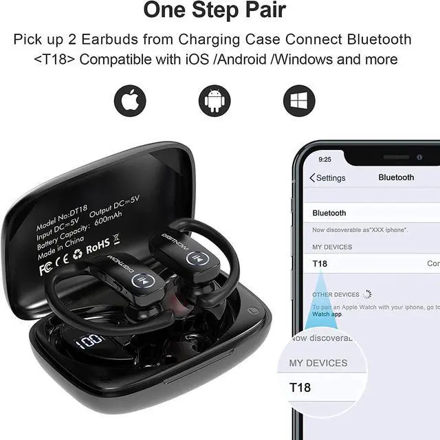 Alt view image 3 of 7 - DIGITNOW Wireless Earbuds, Bluetooth 5.0 Headphones 48Hrs Play Back Touch Control with LED Display Charging Case Waterproof Stereo Earphones in-Ear Built-in Mic Headset Deep Bass for Sport Workout