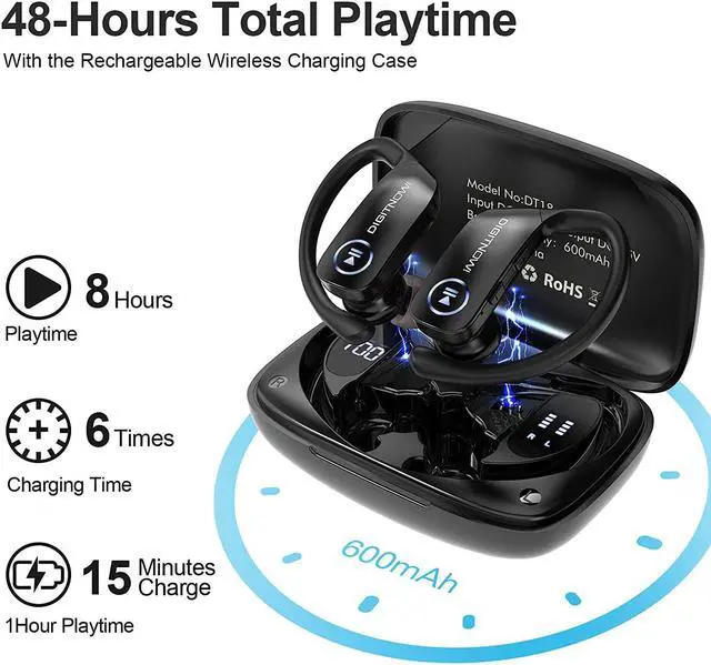 Alt view image 2 of 7 - DIGITNOW Wireless Earbuds, Bluetooth 5.0 Headphones 48Hrs Play Back Touch Control with LED Display Charging Case Waterproof Stereo Earphones in-Ear Built-in Mic Headset Deep Bass for Sport Workout