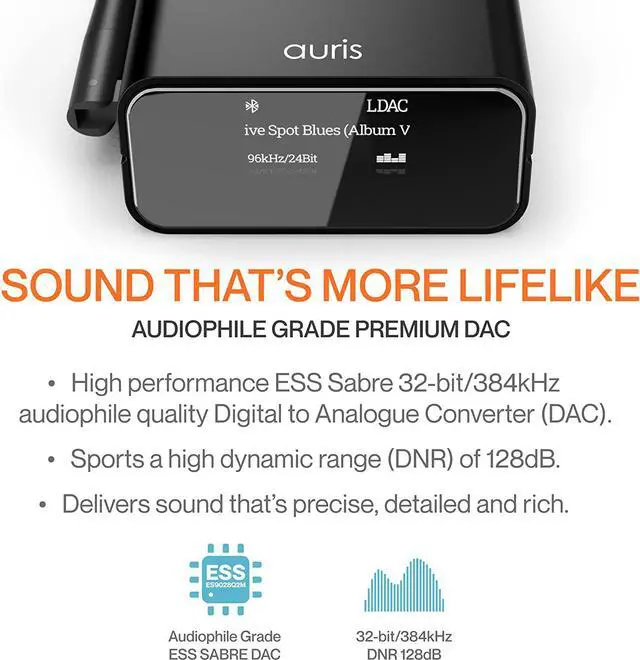 Alt view image 4 of 7 - HiFi Bluetooth 5.3 Music Receiver Long Range Bluetooth Adapter with Audiophile DAC, LDAC, aptX HD, OLED Display & Optical Coaxial AUX Output for Home Stereo, AV Receiver or Amplifier