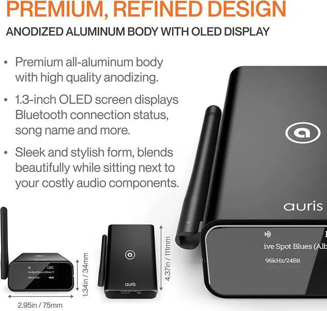Alt view image 7 of 7 - HiFi Bluetooth 5.3 Music Receiver Long Range Bluetooth Adapter with Audiophile DAC, LDAC, aptX HD, OLED Display & Optical Coaxial AUX Output for Home Stereo, AV Receiver or Amplifier