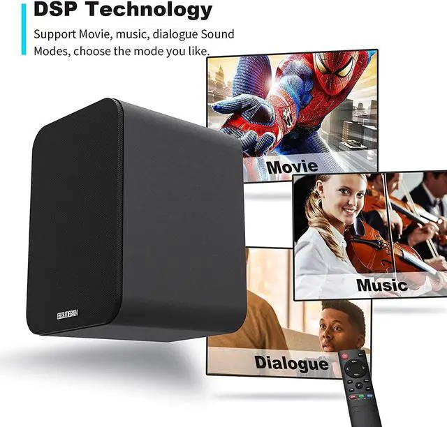 Alt view image 4 of 7 - BESTISAN SR04 Bookshelf Speakers, 50W RMS, Bluetooth 5.0, RCA, Coaxial, Optical, USB Inputs, Black