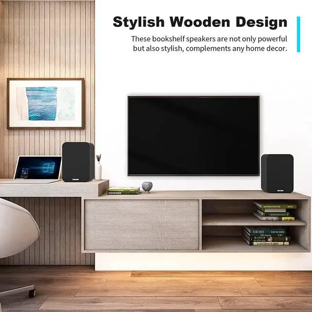 Alt view image 6 of 7 - BESTISAN SR04 Bookshelf Speakers, 50W RMS, Bluetooth 5.0, RCA, Coaxial, Optical, USB Inputs, Black