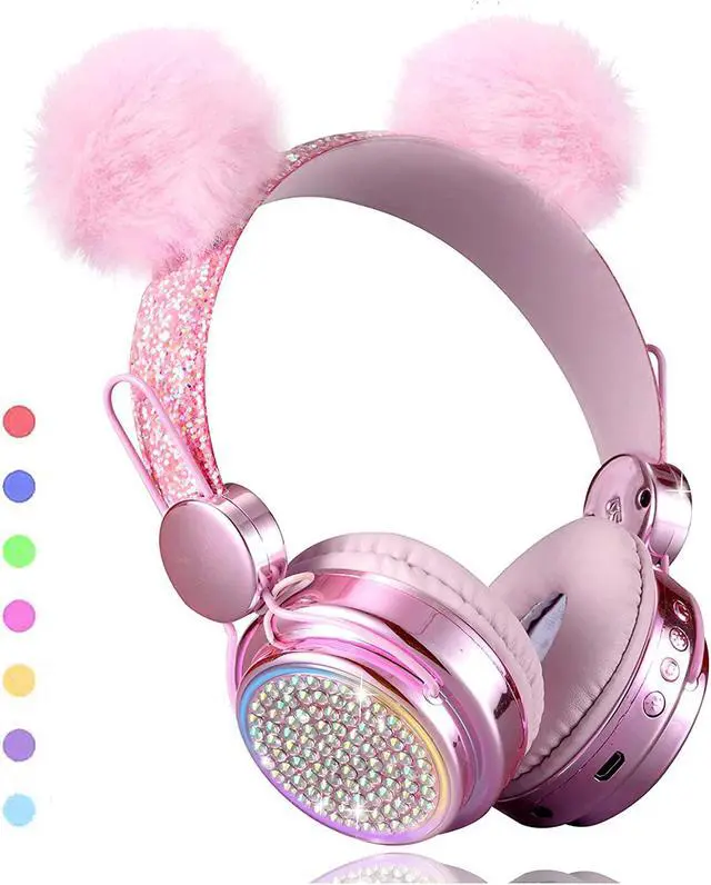 Main image of Wireless , LED Light up Color Changing Girls Bluetooth Headsets with MIC, 10 Hours 5.0 Bluetooth Headphones for School, Christmas (Pink)