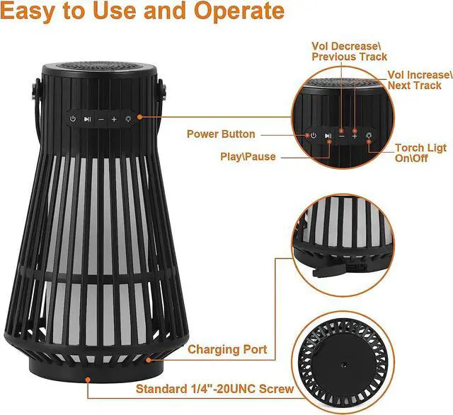 Alt view image 7 of 7 - LED Flame Speaker, Portable Waterproof Bluetooth Wireless Speaker for Indoor/Outdoor, LED Flame Effect Speaker with Stereo Sound, Led Table Lanterns/Lamp for Patio,Garden,Camping (1 Pack)